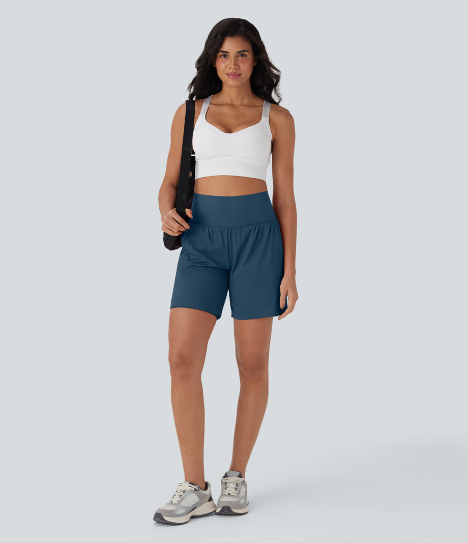 SoftlyZero™ Airy Super High Waisted 2-in-1 Cool Touch Yoga Shorts 7" with Pockets - Majolica Blue