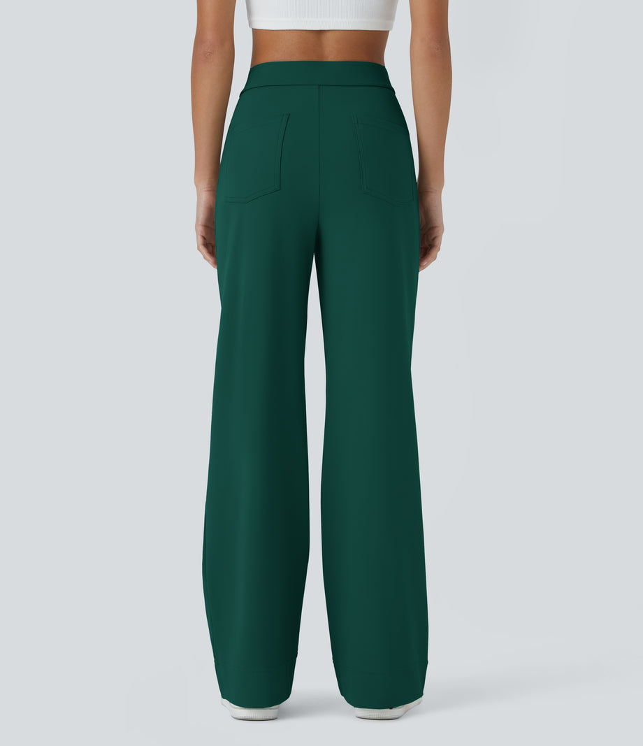 DayStretch High Waisted Pockets Straight Leg Casual Pants - Rain Forest