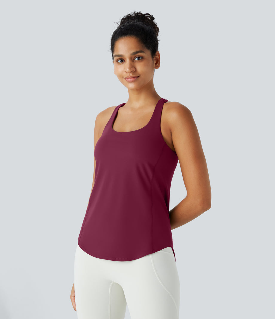 Halara UltraSculpt™ Round Neck Curved Hem Workout Tank Top - Red Plum
