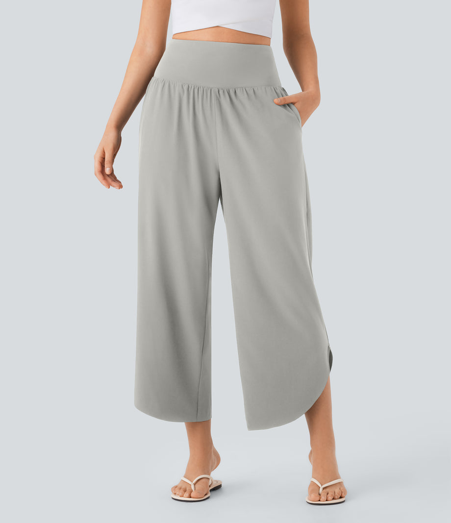 Breezeful™ High Waisted Tummy Control Split Hem Quick Dry Resort Pants with Pockets - Dust Gray
