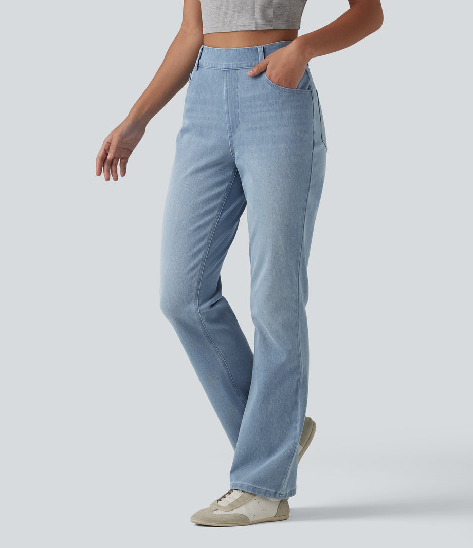Halara Flex™ High Waisted Pockets Washed Casual Bootcut Jeans - Ice Water Denim