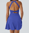 SoftlyZero™ Airy Backless Twisted Flare Low Support Dance Active Dress-Longer Length-Easy Peezy Edition A-D Cups - Aster Blue