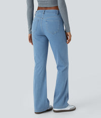 Halara Flex™ Mid Rise Pockets Casual Bootcut Jeans - Washed Denim Sunny Blue