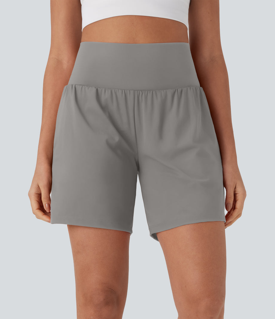 SoftlyZero™ Airy Super High Waisted 2-in-1 Cool Touch Yoga Shorts 7" with Pockets - Steeple Gray