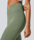 SoftlyZero™ Crossover Pocket Plain Leggings-UPF50+ - Asparagus
