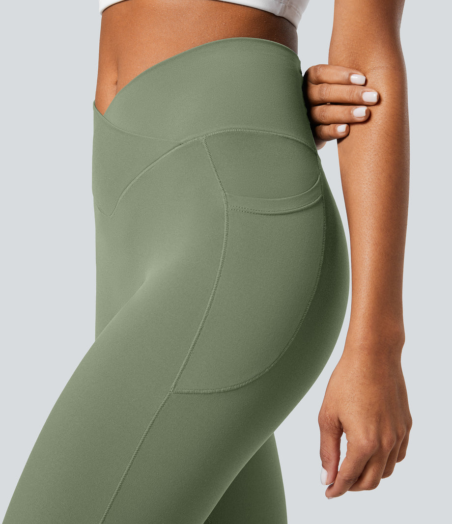 SoftlyZero™ Crossover Pocket Plain Leggings-UPF50+ - Asparagus