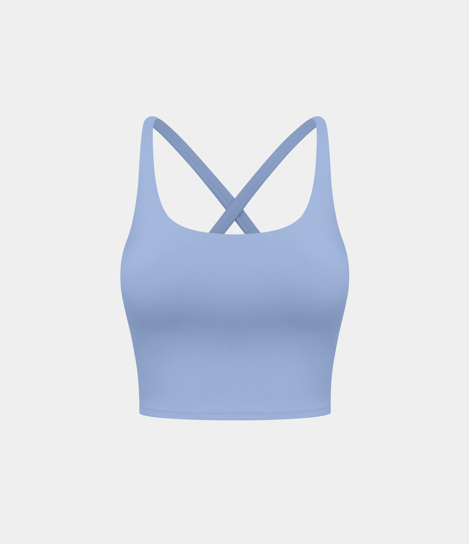 Crisscross Backless Built-in Bra Cropped Running Tank Top A-D Cups - Serenity