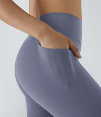 Patitoff™ 2.0 Pet Hair Resistant High Waisted Crossover Side Pocket Yoga Leggings - Smoke Purple Blue