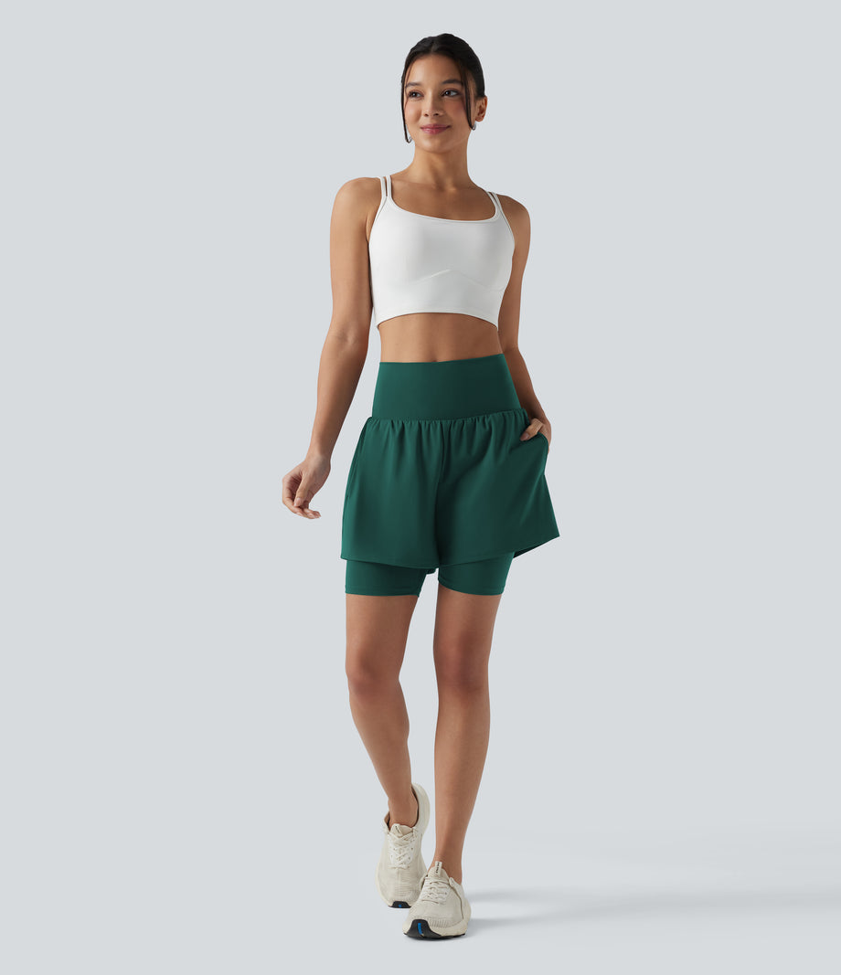 SoftlyZero™ Airy Super High Waisted 2-in-1 Cool Touch Yoga Shorts 7'' with Pockets - Forest Biome