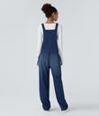 Halara Flex™ V Neck Pocket Washed Denim Casual Overalls - Serene Blue Denim