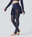 Breezeful™ High Waisted Pleated 2-in-1 Contrast Mesh Quick Dry Dance Stirrup Skirted Leggings with Pockets - Patriot Blue