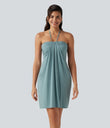 Halter Tie Back Mini Resort Dress with Pockets - Aquifer