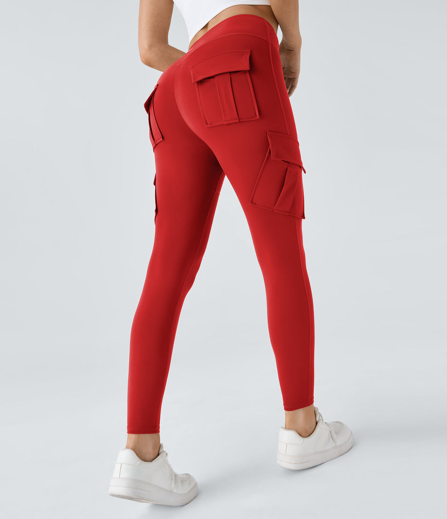 DayStretch High Waisted Cargo Pocket Skinny Yoga Leggings - Valiant Poppy