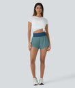 SoftlyZero™ QuickDry High Waisted Tummy Control Reflective Dots Crossover Hem 2-in-1 Running Shorts 3'' with Pockets - Dragonfly