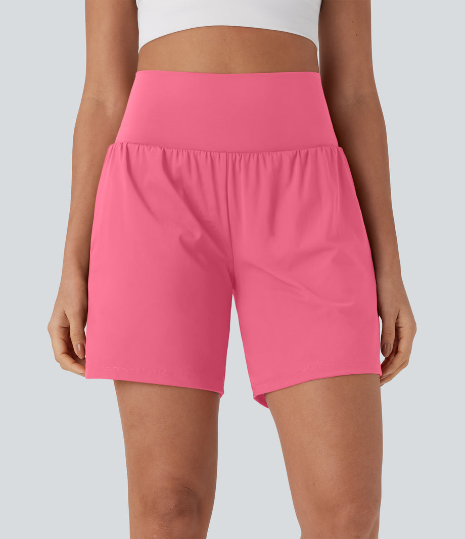 SoftlyZero™ Airy Super High Waisted 2-in-1 Cool Touch Yoga Shorts 7" with Pockets - Pink Lemonade