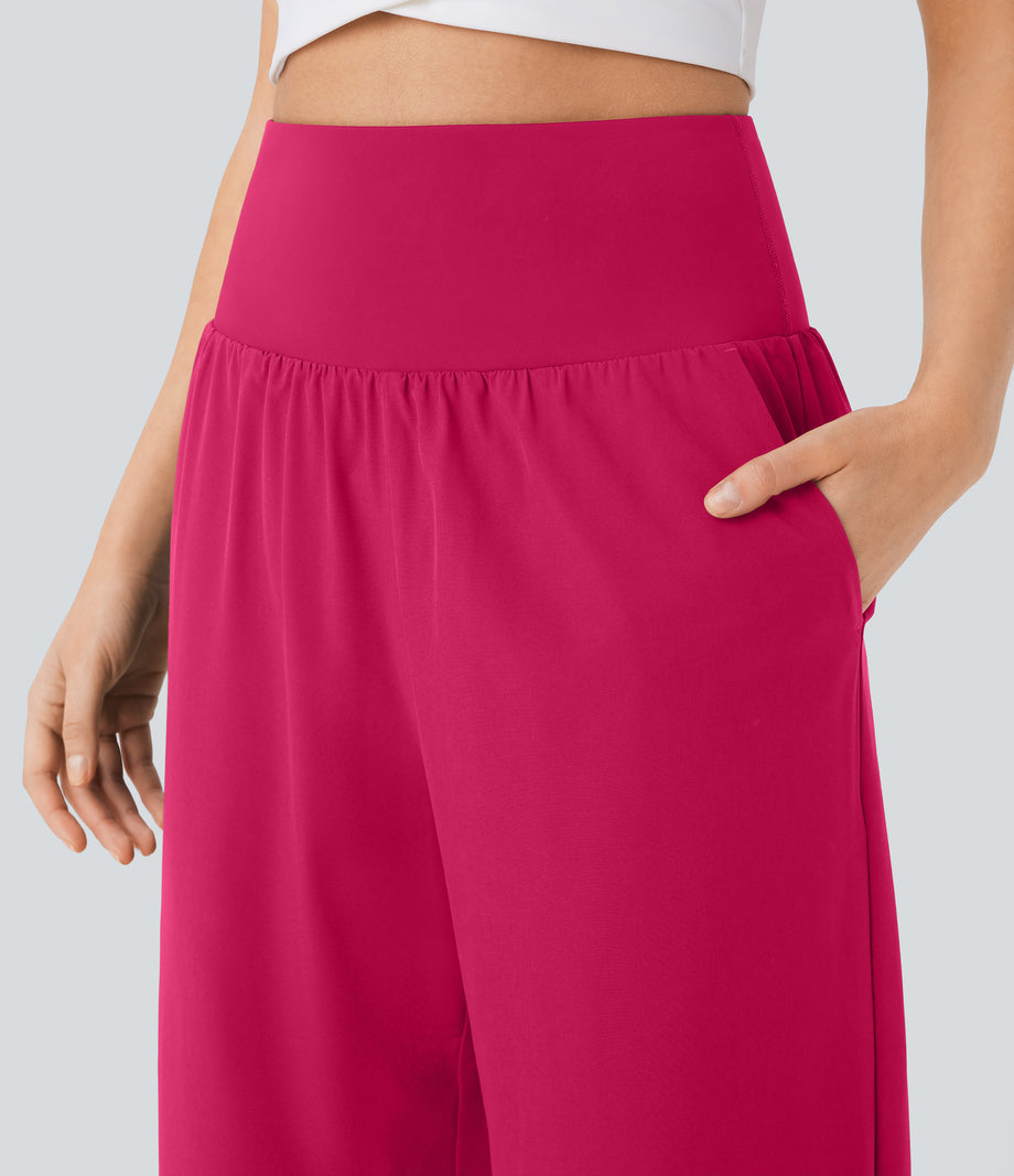 Breezeful™ High Waisted Tummy Control Split Hem Quick Dry Resort Pants with Pockets - Bright Rose