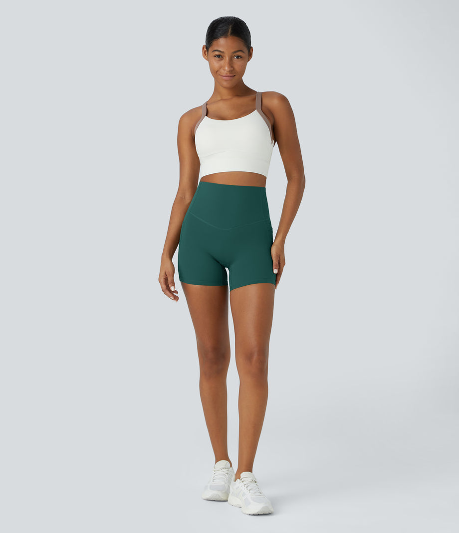 Halara UltraSculpt™ High Waisted Tummy Control Side Pocket Shaping Training Biker Shorts 5'' - June Bug