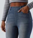 Halara Flex™ High Waisted Rolled Hem Casual Slim Jeans with Pockets - Blue Surf Denim