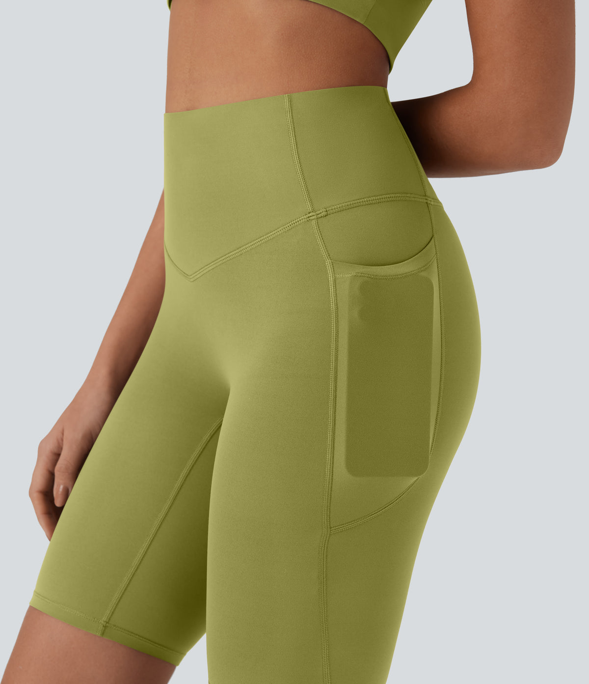 Halara UltraSculpt™ High Waisted Tummy Control Pocket Shaping Training Biker Shorts 9'' - Moss