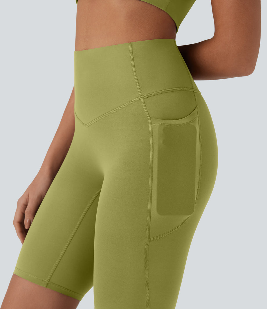 Halara UltraSculpt™ High Waisted Tummy Control Pocket Shaping Training Biker Shorts 9'' - Moss