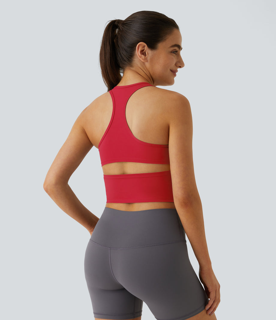 SoftlyZero™ Plush U Neck Racerback Cut Out Cropped Yoga Tank Top - Mars Red