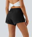 Mid Rise Drawstring Contrast Mesh 2-in-1 Flowy Running Shorts 3'' - Black
