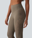 Halara UltraSculpt™ High Waisted Tummy Control Contrast Lace Yoga Flare Leggings with Pocket - Dawn Brown