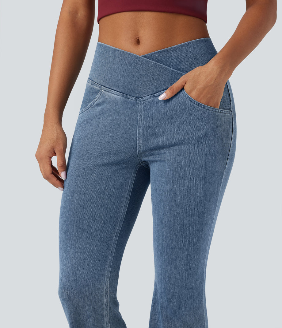 Halara Flex™ High Waisted Crossover Pocket Washed Casual Jeans -  Blue Jasper Denim