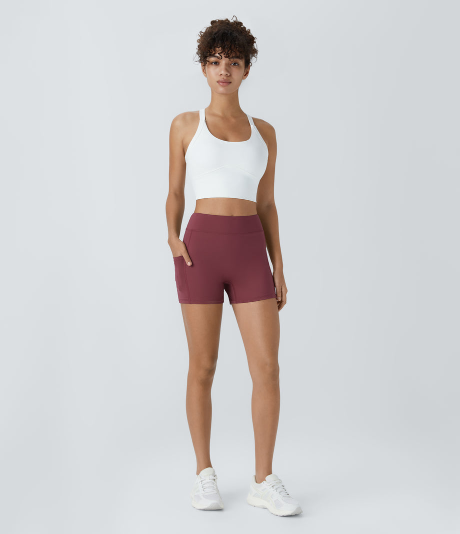 SoftlyZero™ Airy High Waisted Pocket Plain Cool Touch Yoga Shorts 3.5"-UPF50+ - Cordovan
