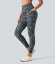 Halara UltraSculpt™ Leopard Print High Waisted Tummy Control Yoga Leggings with Pockets - Black and Silver Leopard Print