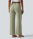 High Waisted Straight Leg Casual Linen-Feel Pants with Pockets - Sunveil Cream Yellow