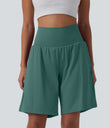 SoftlyZero™ Airy Super High Waisted 2-in-1 Cool Touch Yoga Shorts 9" with Pockets - Blue Spruce