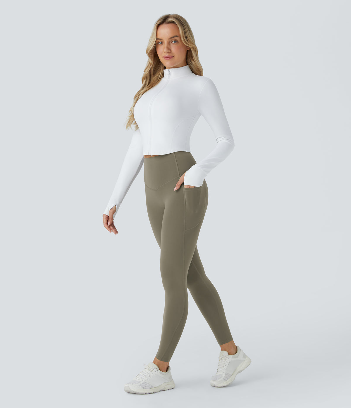 Halara UltraSculpt™ High Waisted Butt Lifting Tummy Control Pocket Shaping Workout Leggings - Grass Grey Green