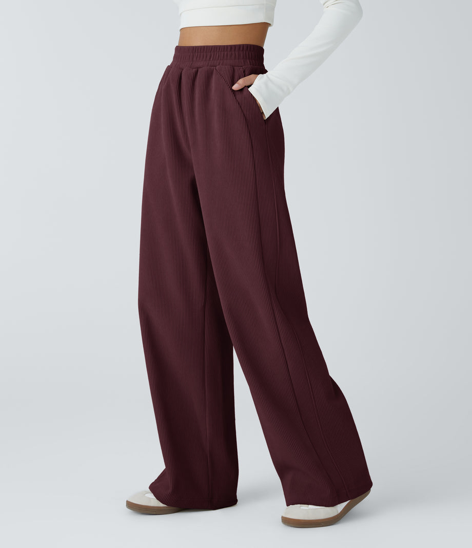 High Waisted Pocket Straight Leg Baggy Mop Corduroy Casual Pants - Port Royale