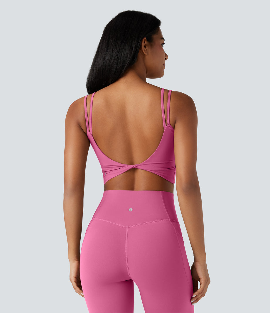 Halara UltraSculpt™ Double Straps Twisted Backless Cropped Yoga Tank Top - Pink Power