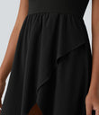 Breezeful™ High Low 2-Piece Pocket Flowy Midi Quick Dry Casual Dress - Black