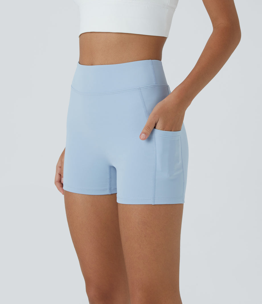 SoftlyZero™ Airy High Waisted Pocket Plain Cool Touch Yoga Shorts 3.5"-UPF50+ - Angel Falls