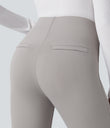 High Waisted Tummy Control Decorative Back Zipper Pockets Herringbone Work Leggings - Mink Ash