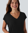 V Neck Short Sleeve Casual T-Shirt - Black