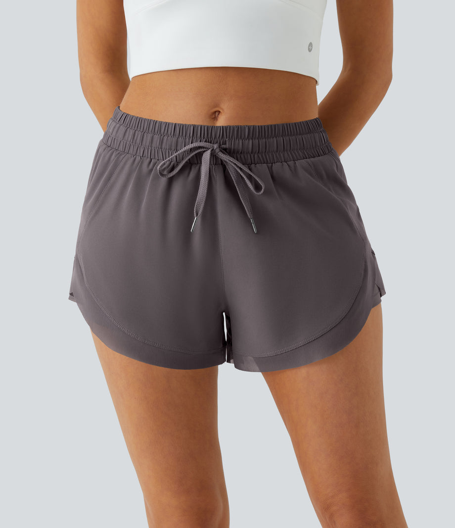 Mid Rise Drawstring Contrast Mesh 2-in-1 Flowy Running Shorts 3'' - Sparrow