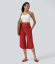 Breezeful™ High Waisted Tummy Control Hem Quick Dry Capri Pants with Pockets - Pompeian Red