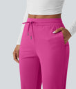 Mid Rise Drawstring Curved Hem Quick Dry Golf Tapered Pants with Pockets-UPF40+ - Fuchsia Fedora