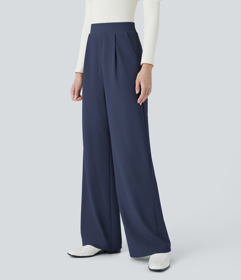 Halara Flex™ High Waisted Body Sculpt Waist-Slimming Pocket Wide Leg Micro Waffle Work Pants - Mood Indigo
