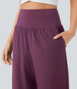Breezeful™ High Waisted Tummy Control Split Hem Quick Dry Resort Pants with Pockets - Amaranth