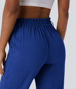High Waisted Zipper Pocket Cropped Linen-Feel Pants - Surf the Web