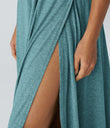 U Neck Flowy Maxi Casual Tank Dress - Stone Green Floral Yarn