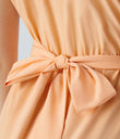 Breezeful™ V Neck Short Sleeve Pocket Tie Back Quick Dry Midi Casual Dress-Longer Length - Peach Orange