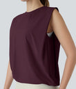 Round Neck Ruched Cool Touch Yoga Tank Top-UPF50+ - Fig