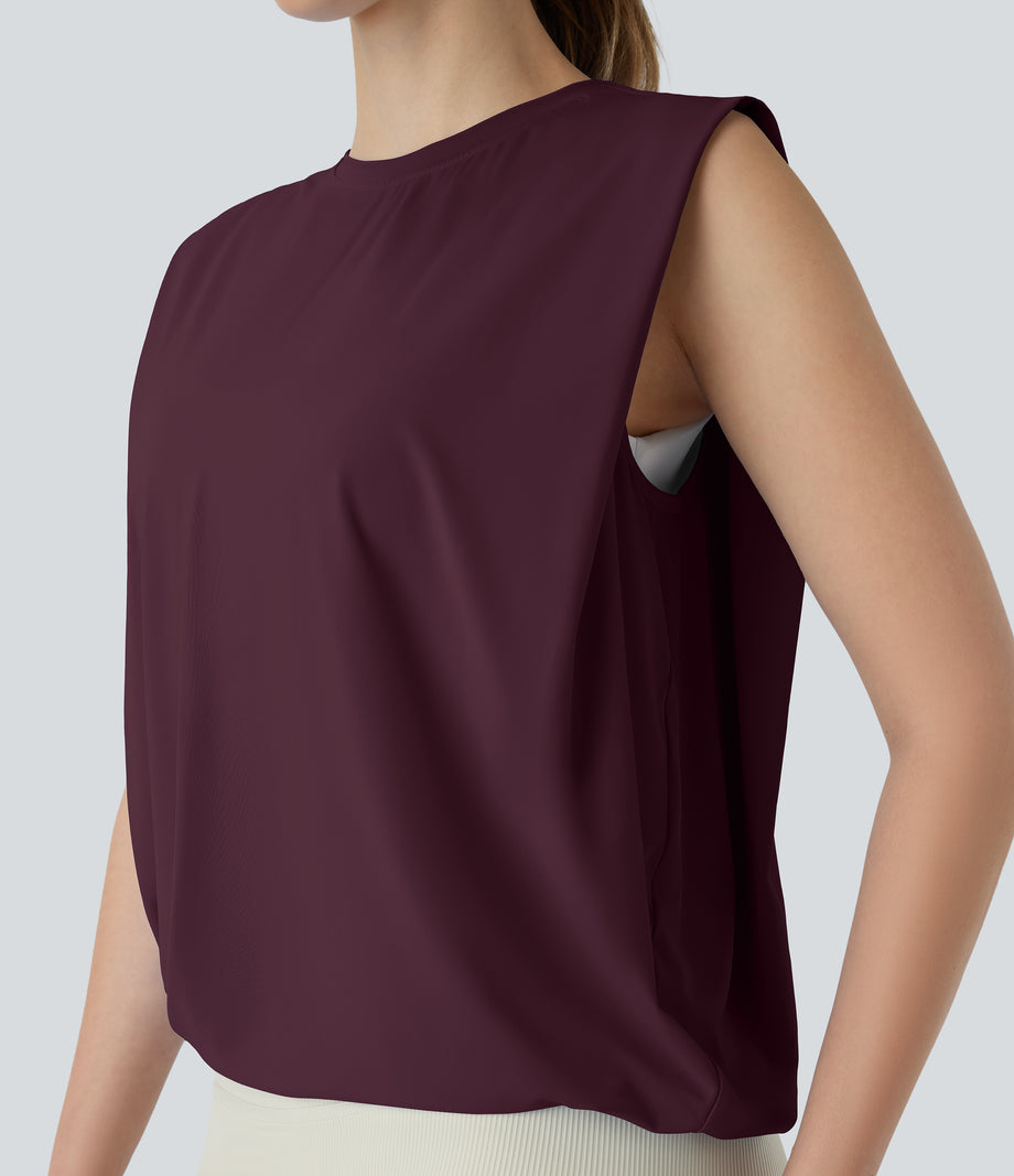Round Neck Ruched Cool Touch Yoga Tank Top-UPF50+ - Fig