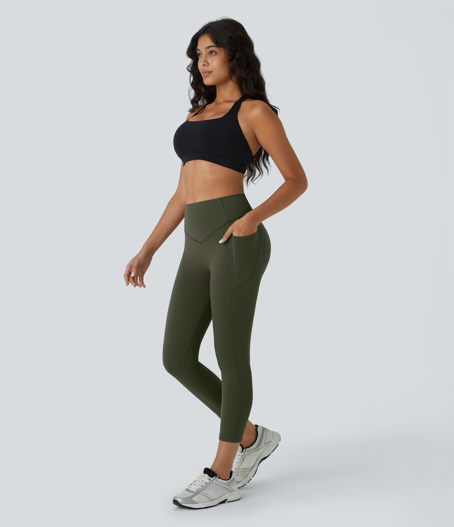 Halara UltraSculpt™ High Waisted Scrunch Butt Lifting Tummy Control Pocket Shaping Capri Training Leggings - Deep Woodland Green
